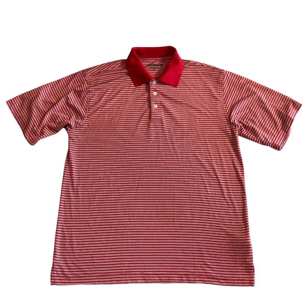 Cypress Club Performance Mens Polo‎ Shirt Medium Red White Striped Golf S/S